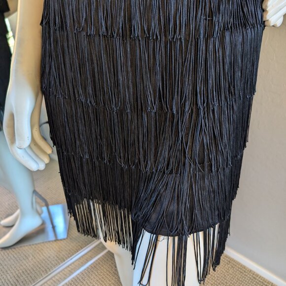 French Connection Flapper Fringe Style Little Black Dress Spaghetti Straps - Picture 11 of 14